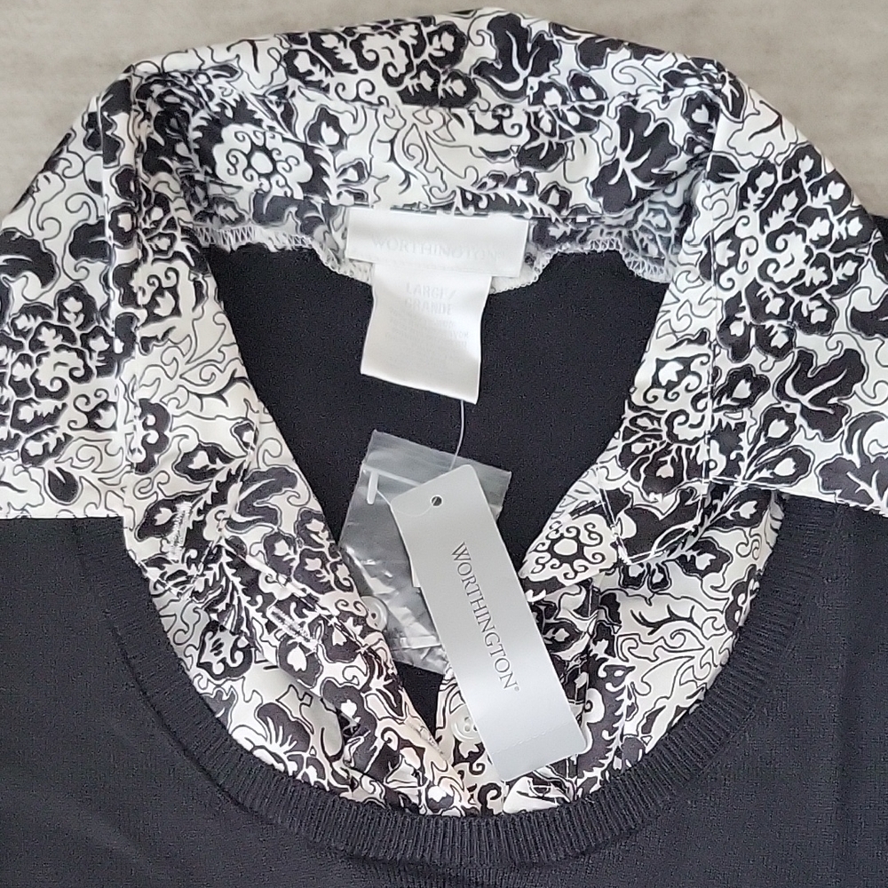 Worthington Black and White Floral Blouse - Picture 3 of 3